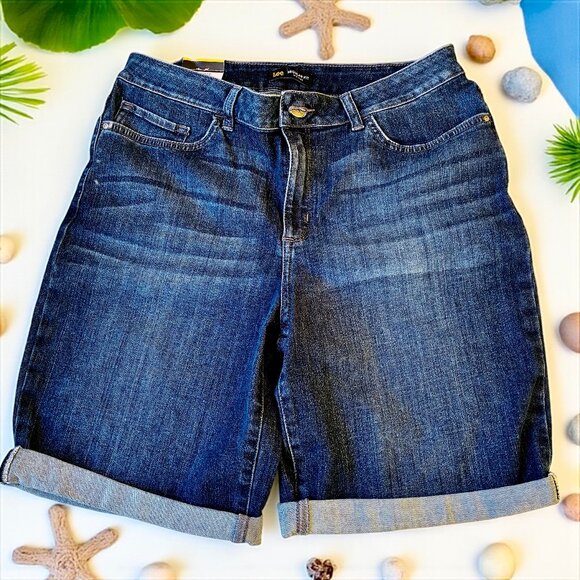 LEE Jeans Bermuda Shorts Blue Denim Mid-Rise Infnity Womens 14 New - Picture 3 of 12
